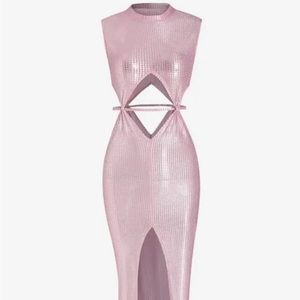 Sparkly foil print coil front slit beautiful dress